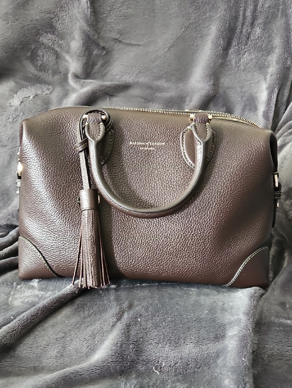 Aspinal of London Hudson Midi in Chocolate Milled Pebble Leather